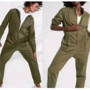 Athleta Summit Cargo Olive Green Utility Jumpsuit with Zip Front